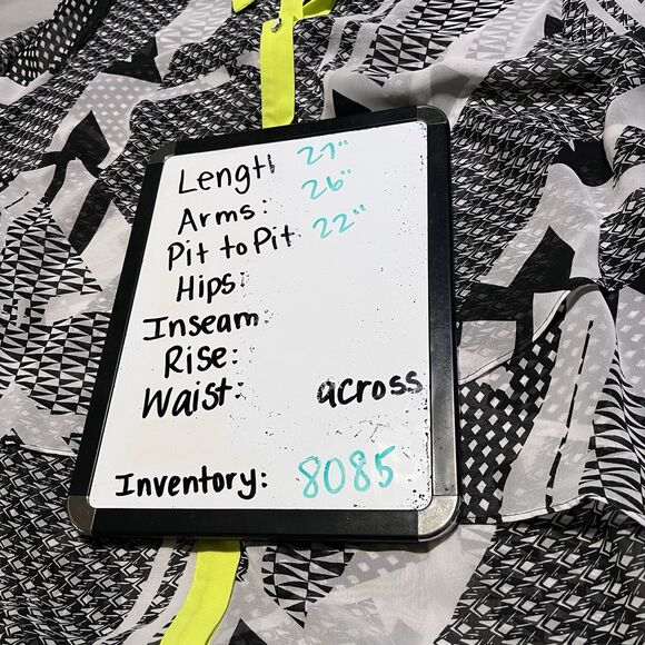 New Directions Black White Sheer Geometric Layered Button Neon Trim Top 1X - Picture 12 of 12